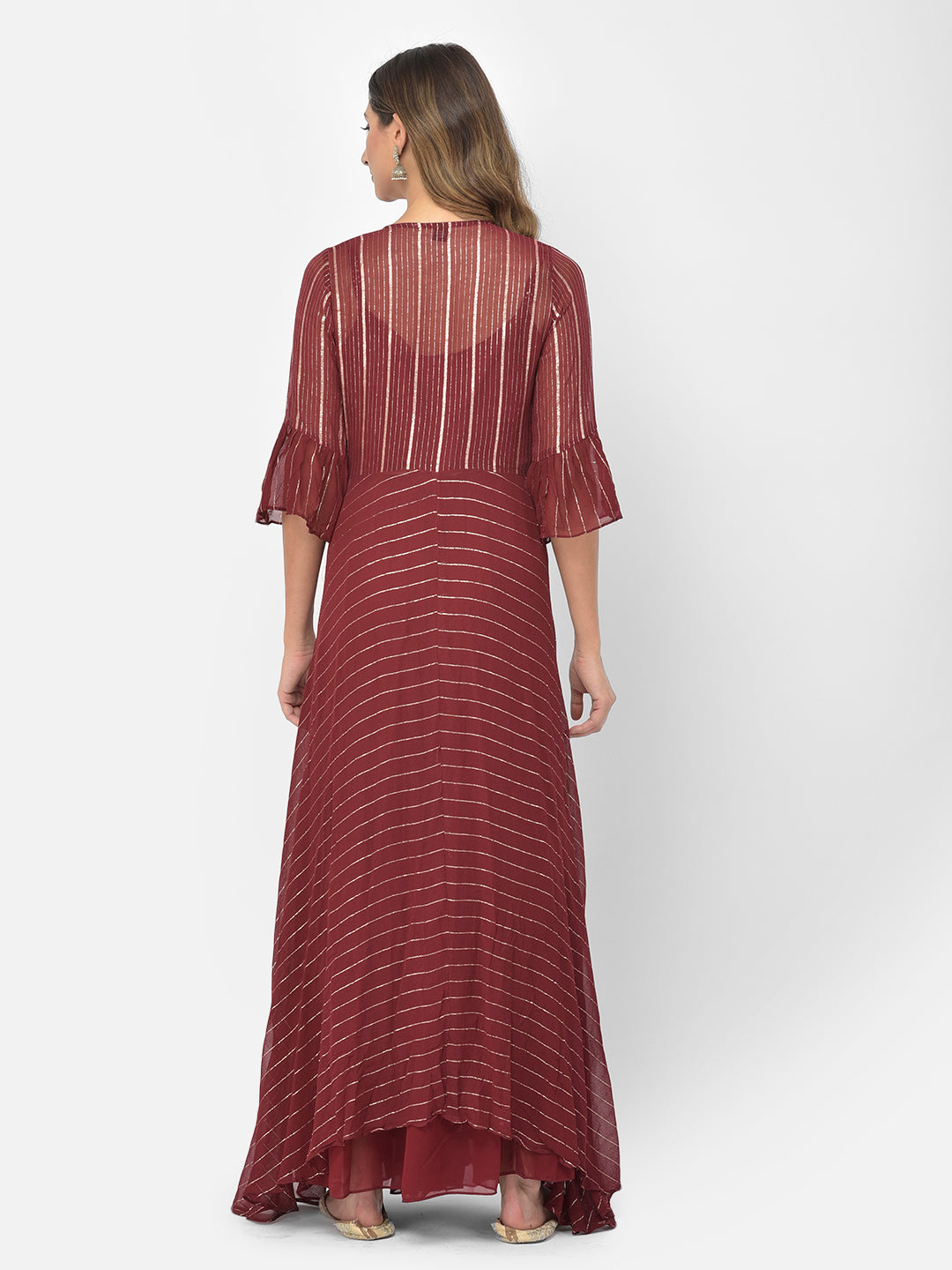 Neerus Maroon georgette embellished co-ord set - detail view 10