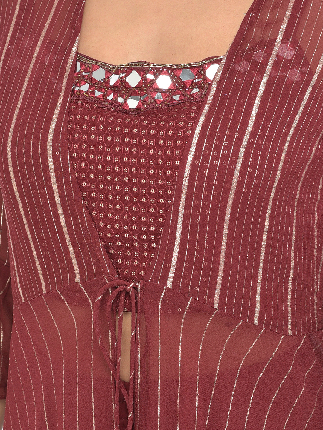 Neerus Maroon georgette embellished co-ord set - detail view 11