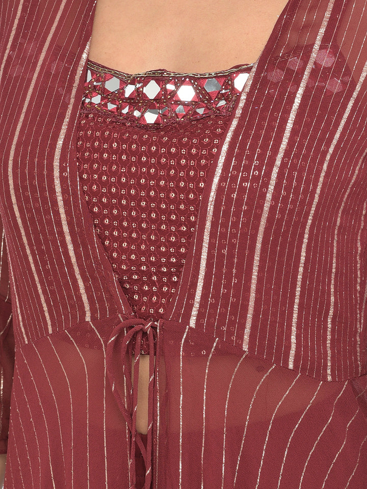 Neerus Maroon georgette embellished co-ord set - detail view 11