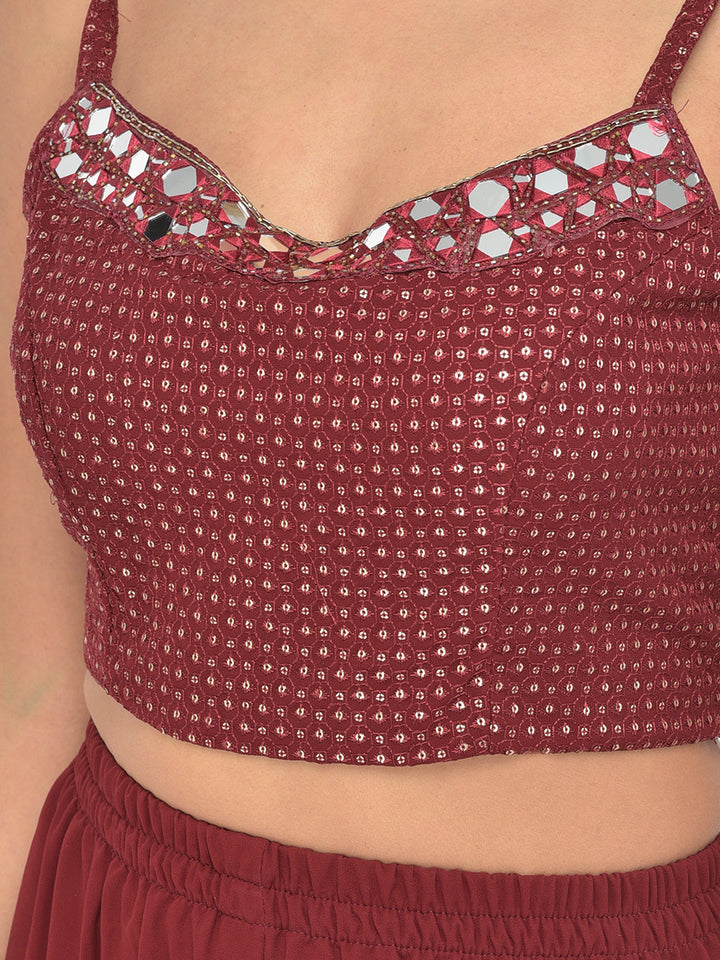 Neerus Maroon georgette embellished co-ord set - detail view 12