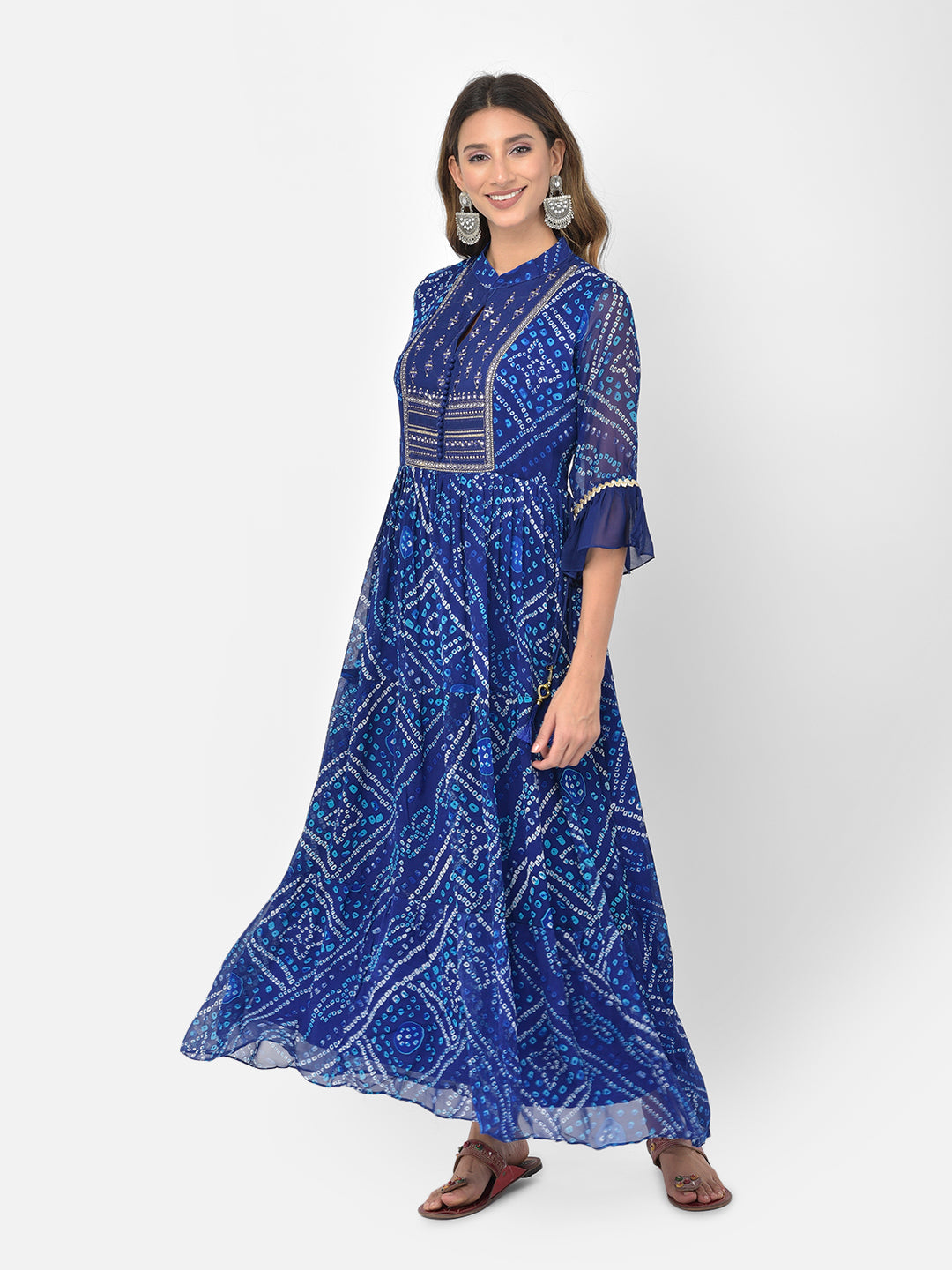 Neerus Blue Georgette Mirror Work Kurti - detail view 6