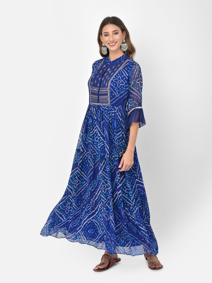 Neerus Blue Georgette Mirror Work Kurti - detail view 6
