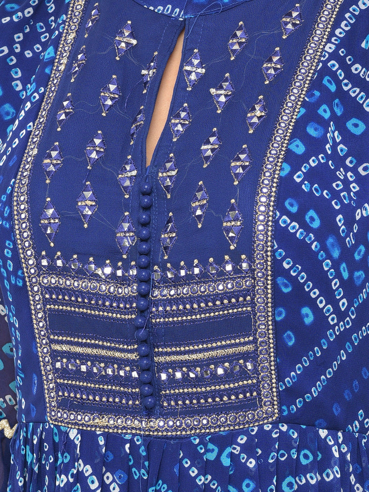 Neerus Blue Georgette Mirror Work Kurti - detail view 2