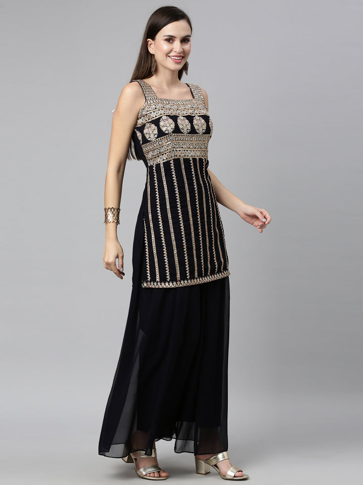 Neerus Black Color Poly Georgette Fabric Readymade Suits