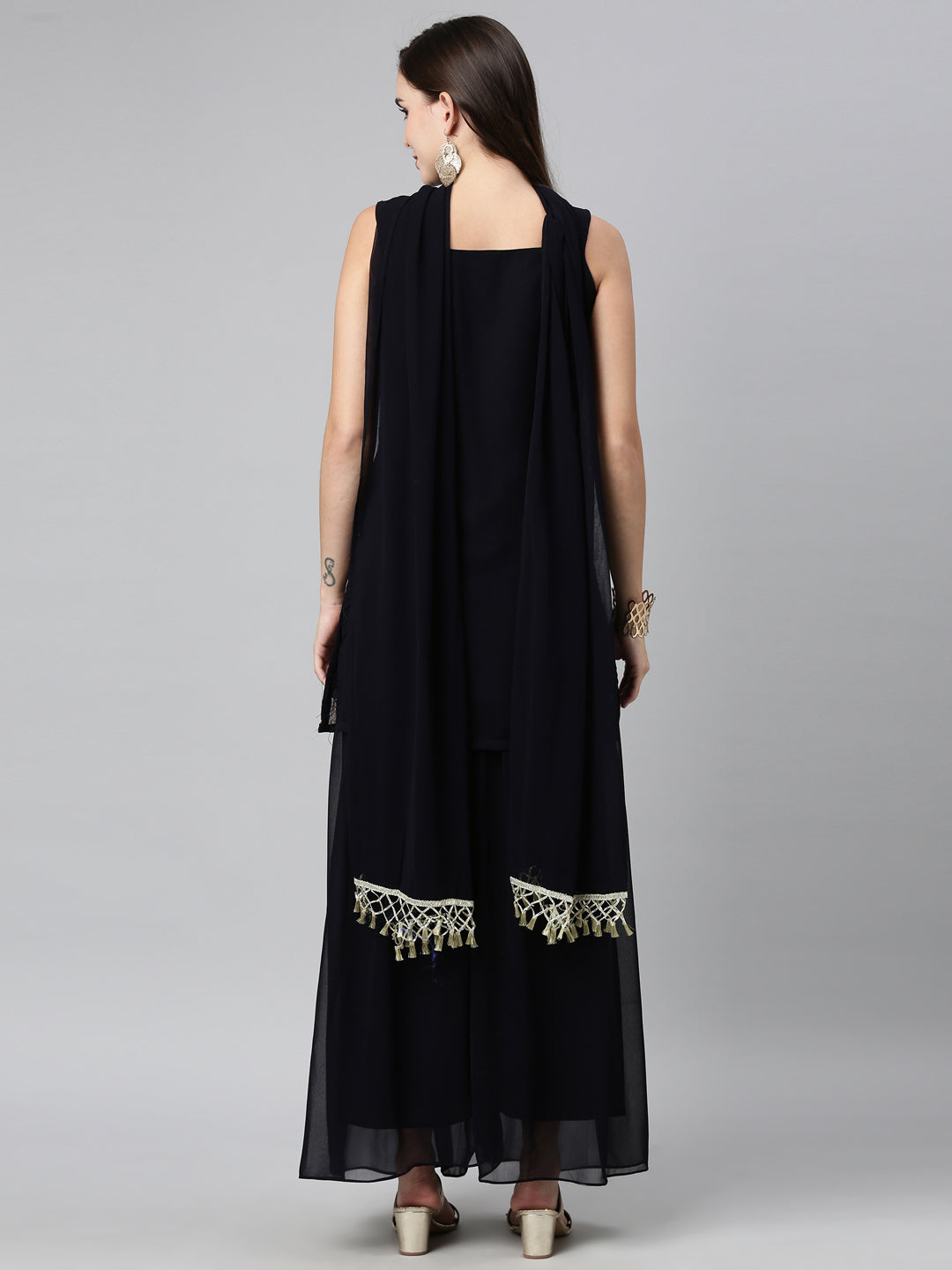 Neeru'S BLACK color, Poly Georgette fabric Kurta Sets With Dupatta