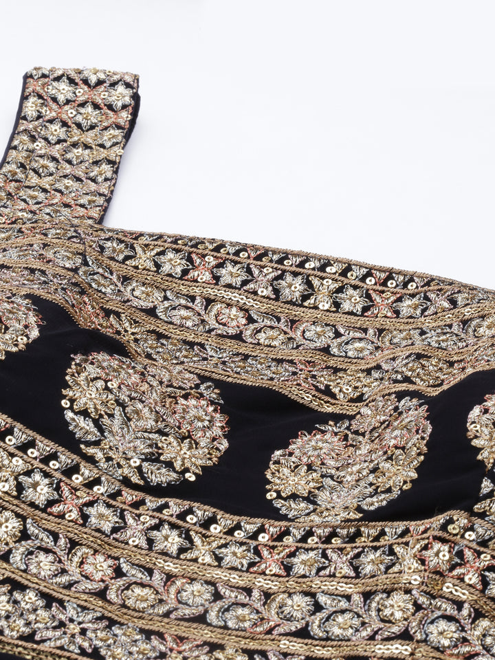 Neerus Black Color Poly Georgette Fabric Readymade Suits