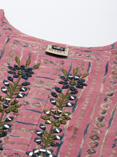 Neeru'S Pink Color Georgette Fabric Kurta