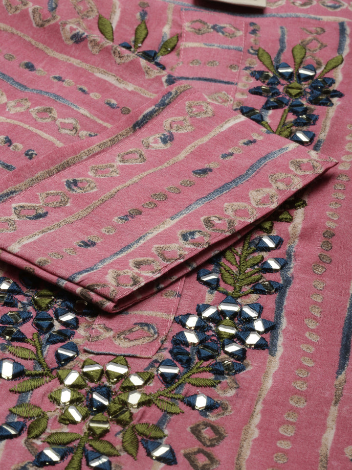 Neerus Pink georgette straight kurta - detail view 4