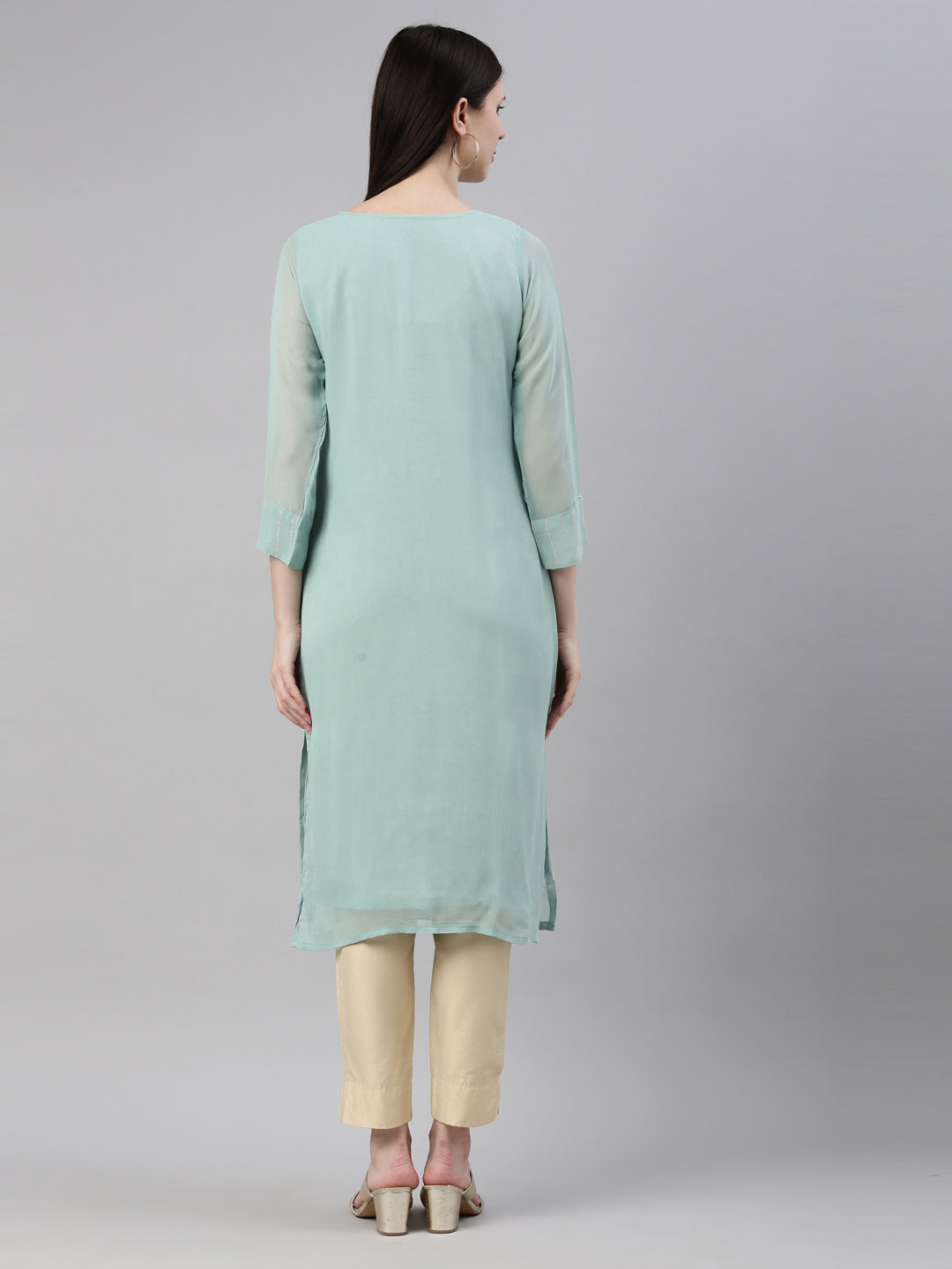 Neerus Blue georgette straight kurti - detail view 2