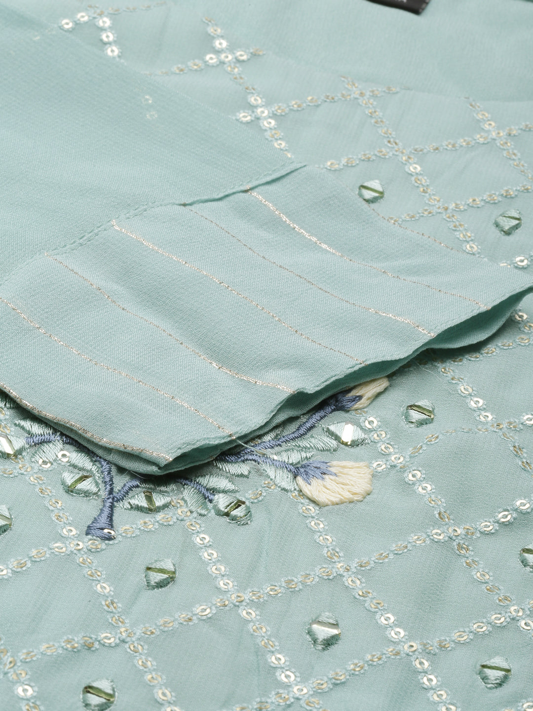 Neerus Blue georgette straight kurti - detail view 4