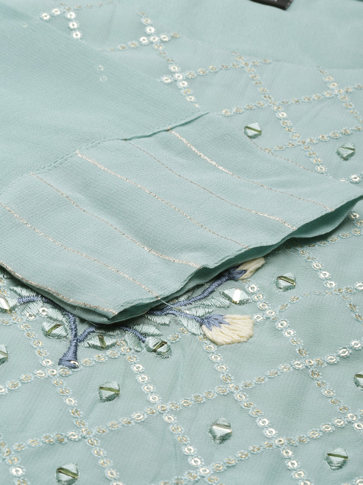 Neerus Blue georgette straight kurti - detail view 4
