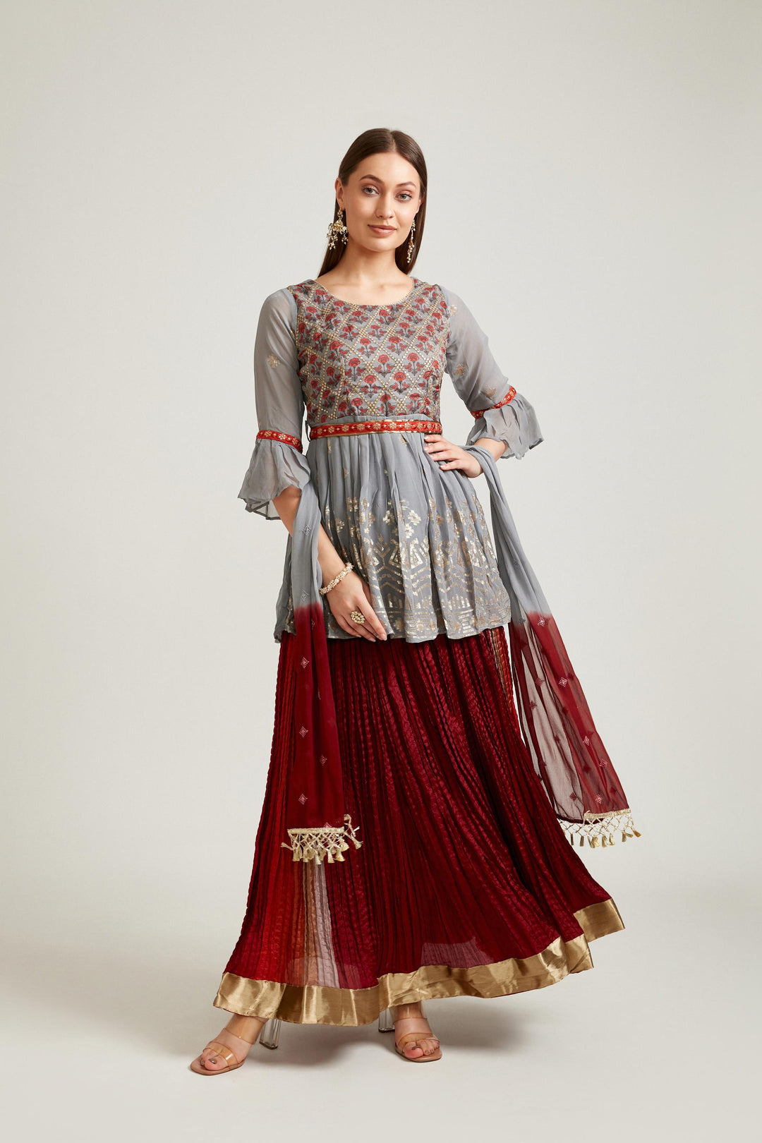 Neerus Grey Color Georgette Fabric Salwar Kameez