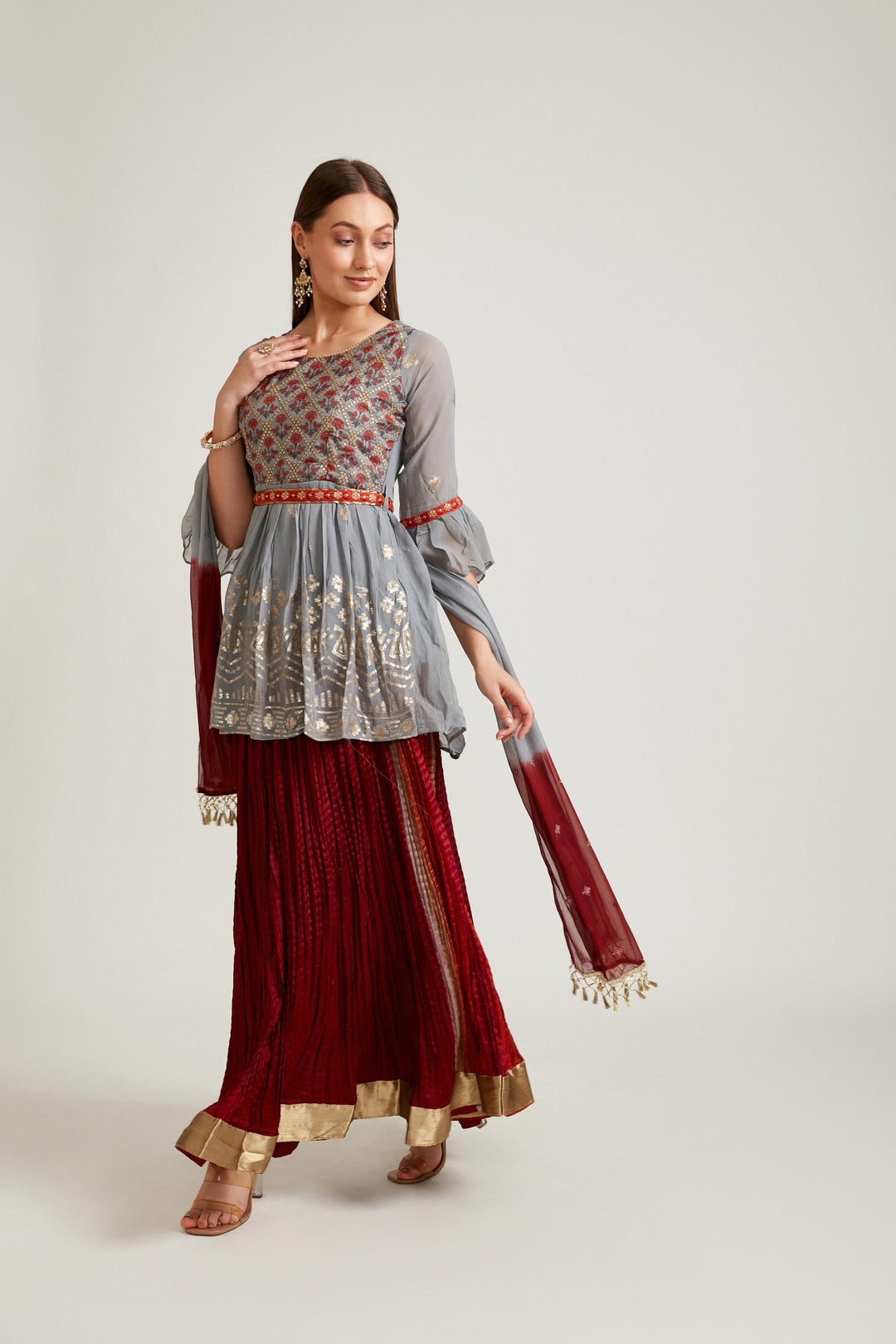 Neerus Grey Color Georgette Fabric Salwar Kameez