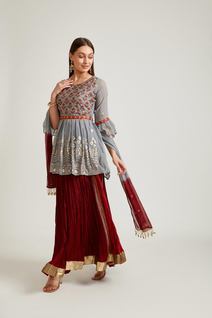Neerus Grey Color Georgette Fabric Salwar Kameez