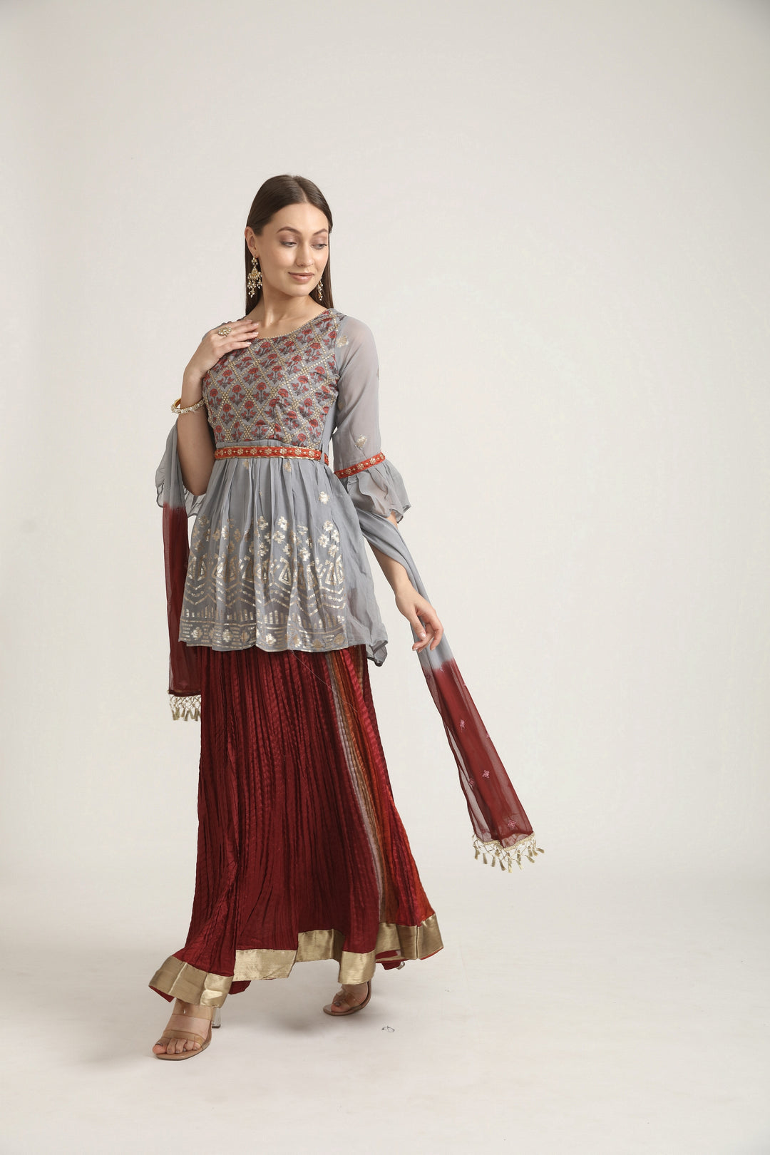 Neerus Grey Color Georgette Fabric Salwar Kameez