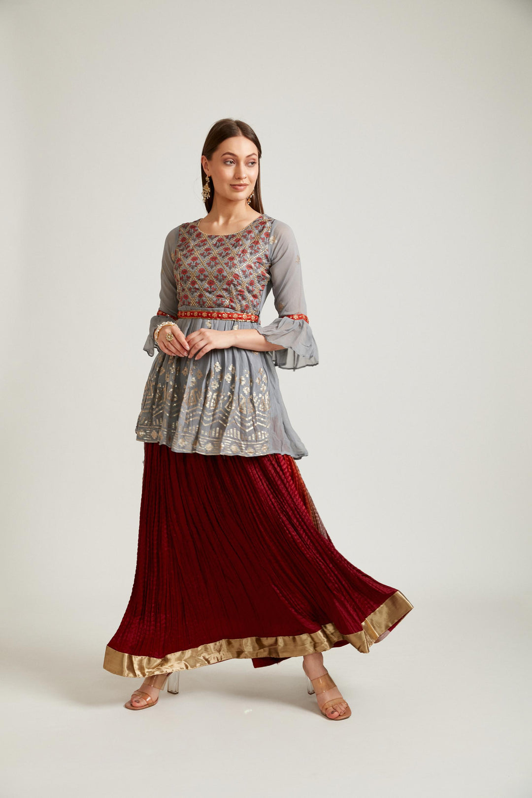 Neerus Grey Color Georgette Fabric Salwar Kameez