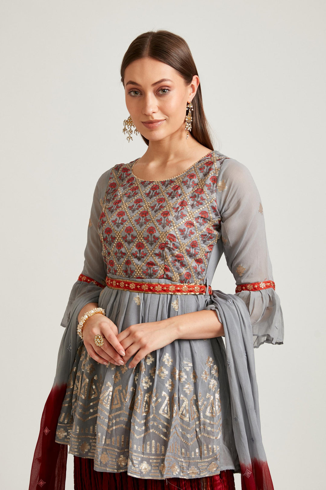 Neerus Grey Color Georgette Fabric Salwar Kameez