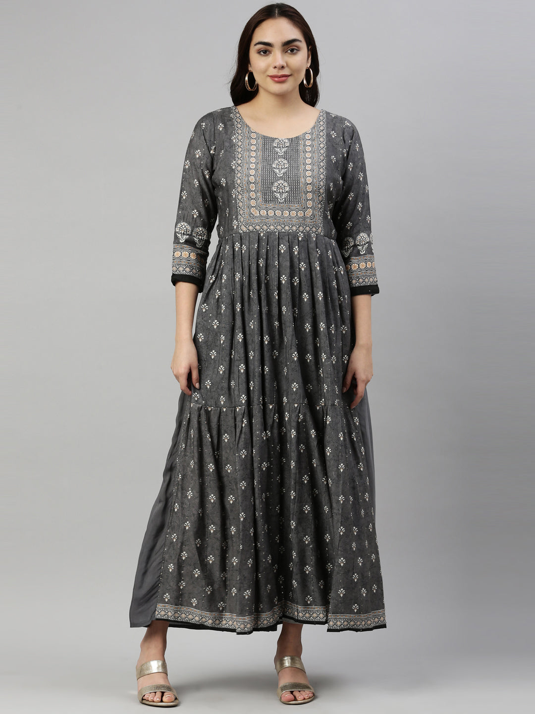 Neerus Grey Color Model Fabric Kurta