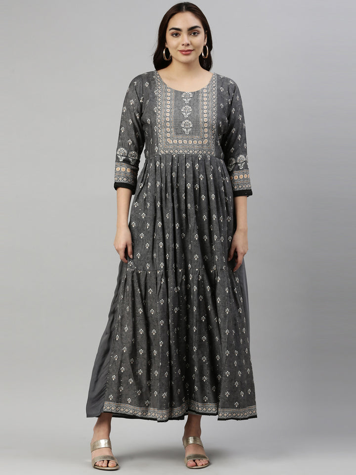 Neerus Grey Color Model Fabric Kurta