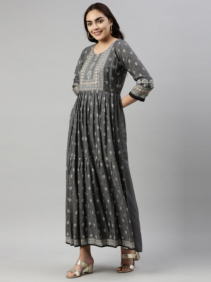 Neerus Grey Color Model Fabric Kurta