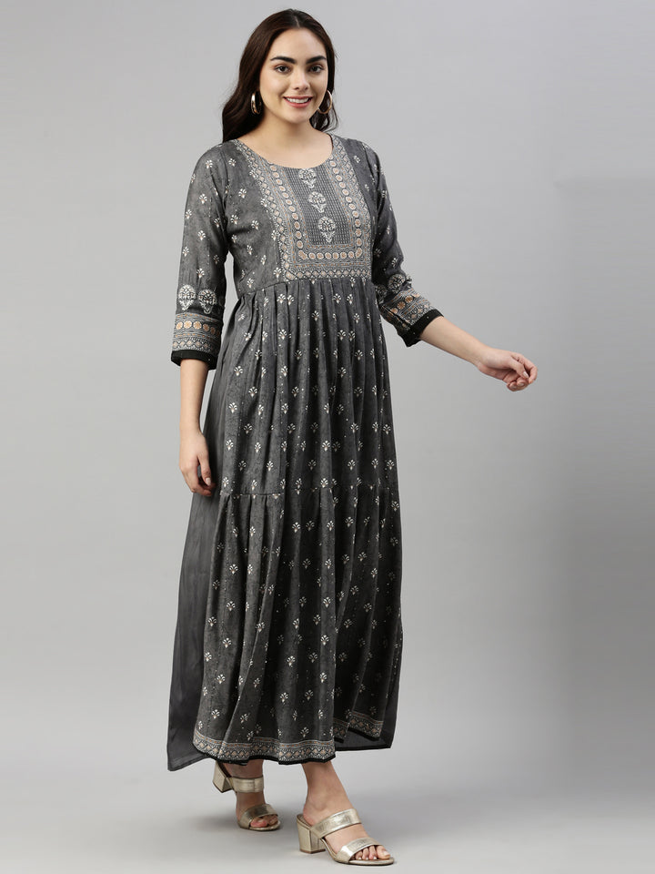 Neerus Grey Color Model Fabric Kurta