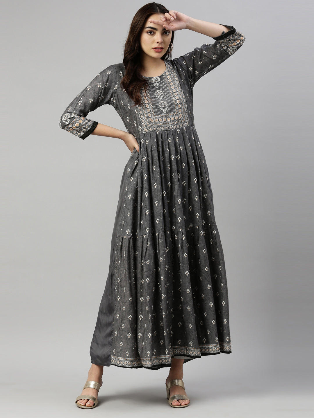 Neerus Grey Color Model Fabric Kurta