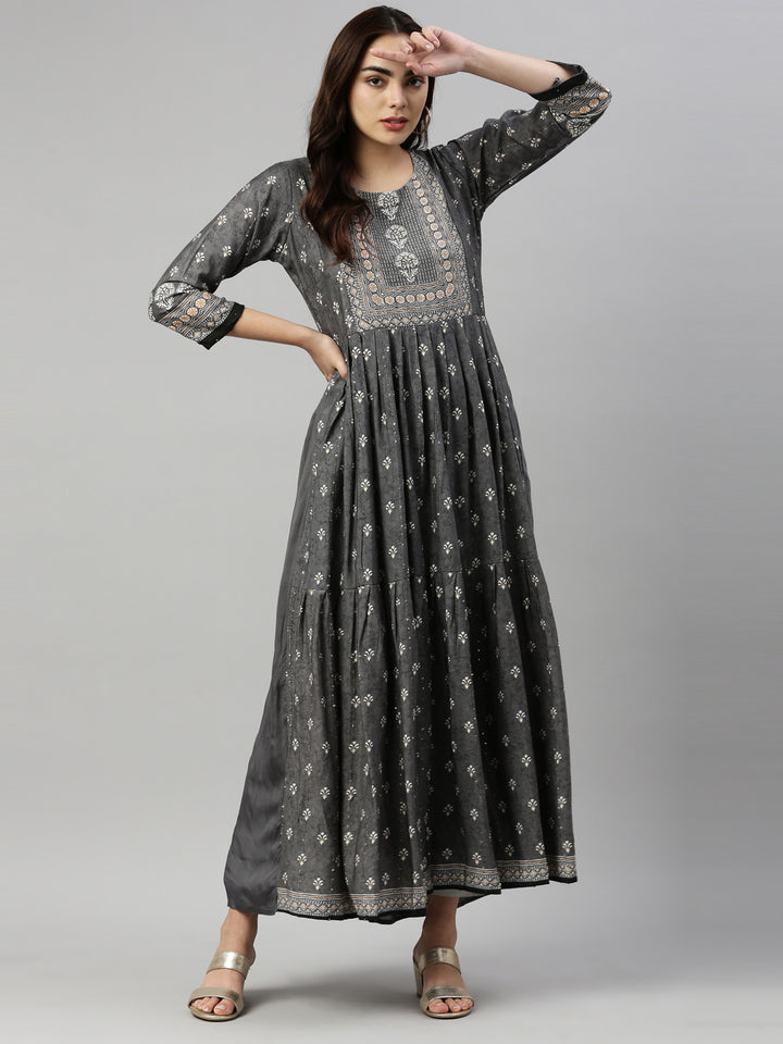 Neerus Grey Color Model Fabric Kurta