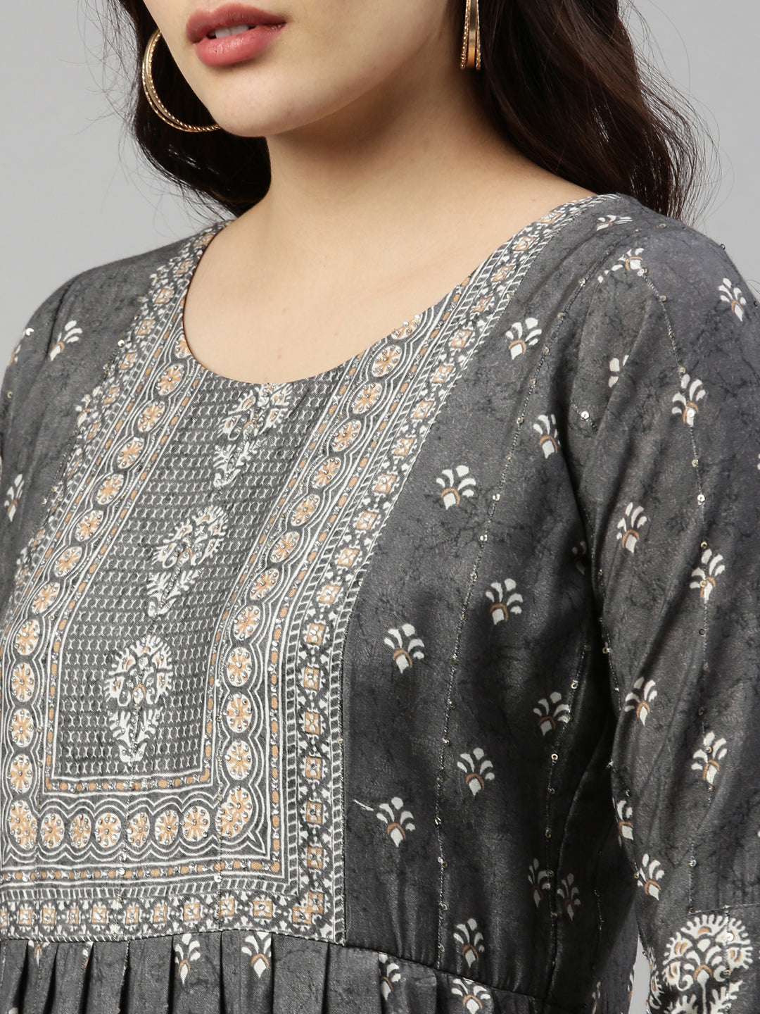 Neerus Grey Color Model Fabric Kurta