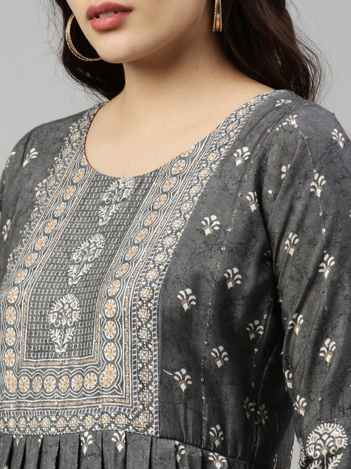 Neerus Grey Color Model Fabric Kurta