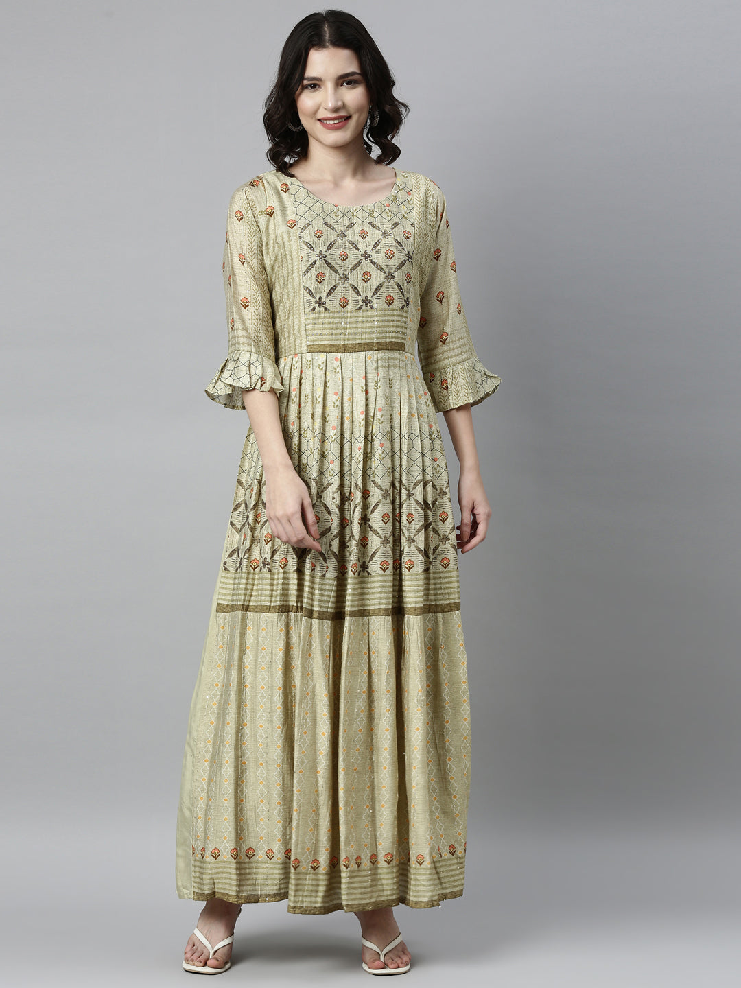 Neerus Green modal printed kurti - front view