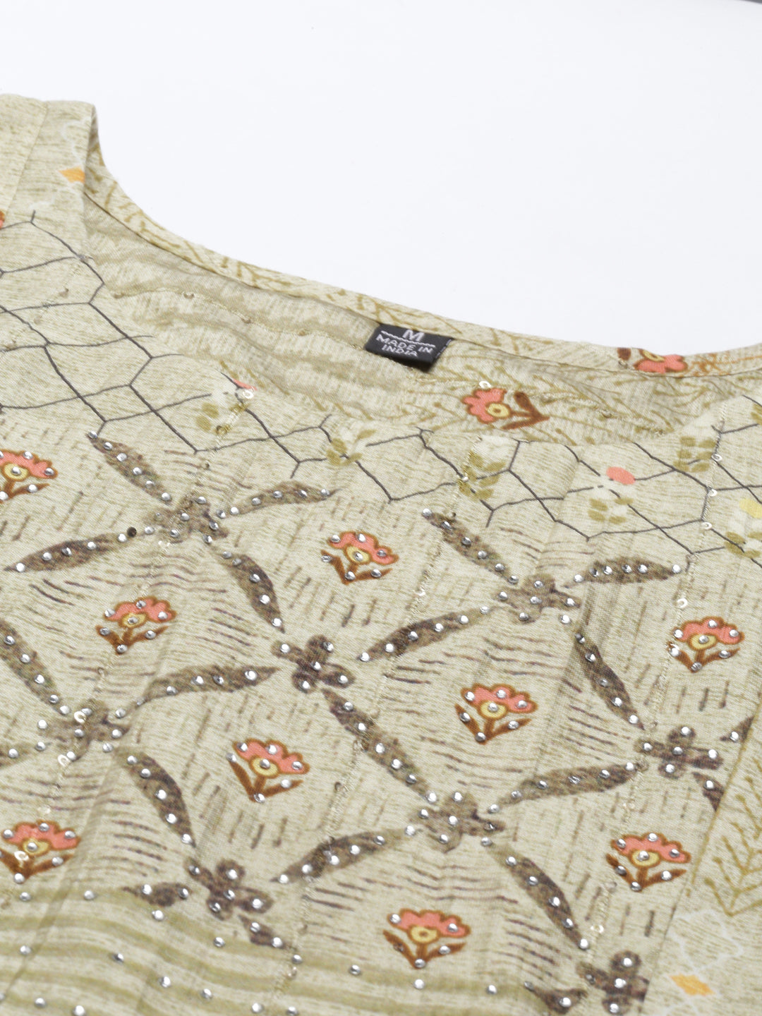 Neerus Green modal printed kurti - detail view 6