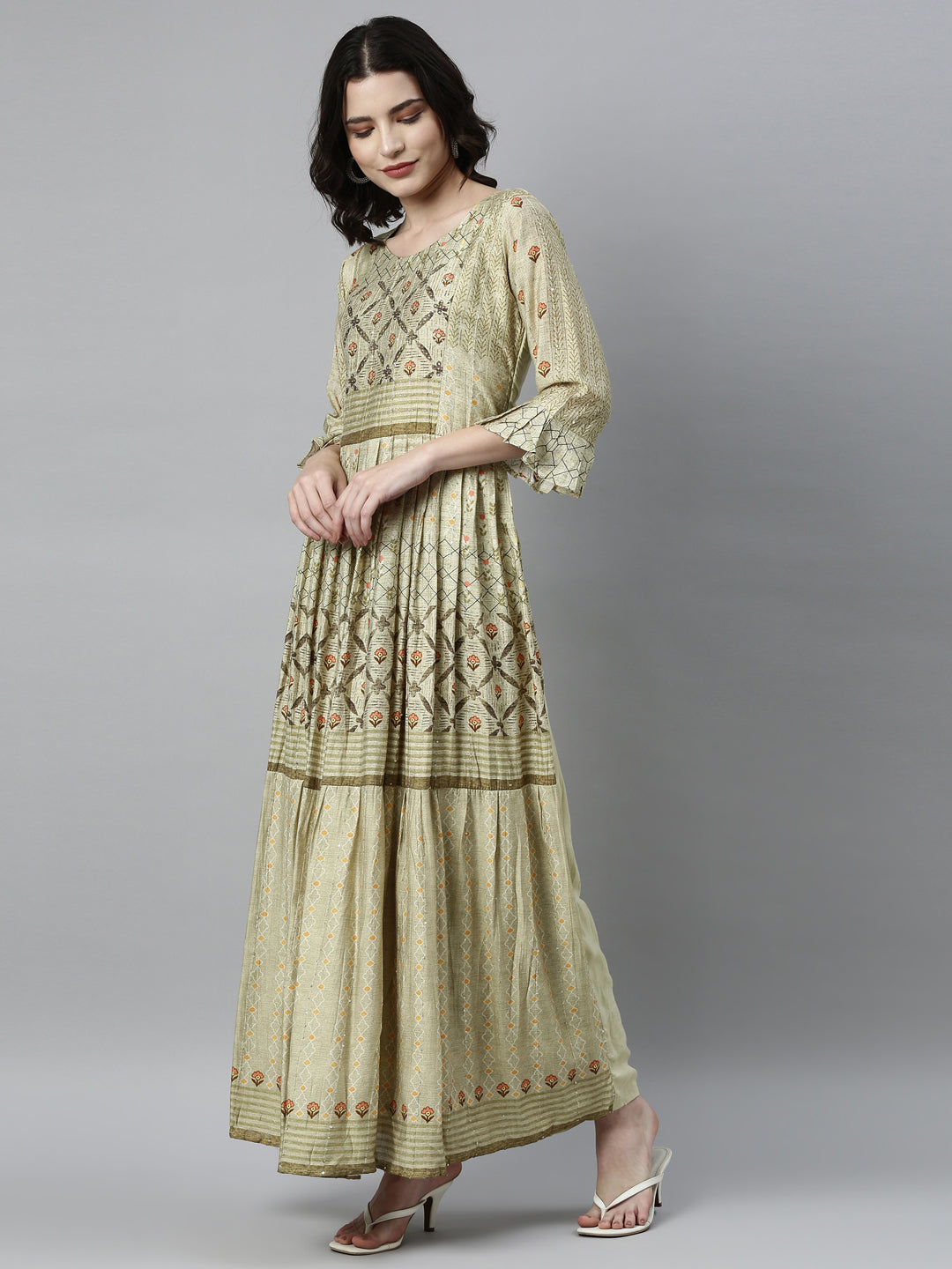 Neerus Green modal printed kurti - back view