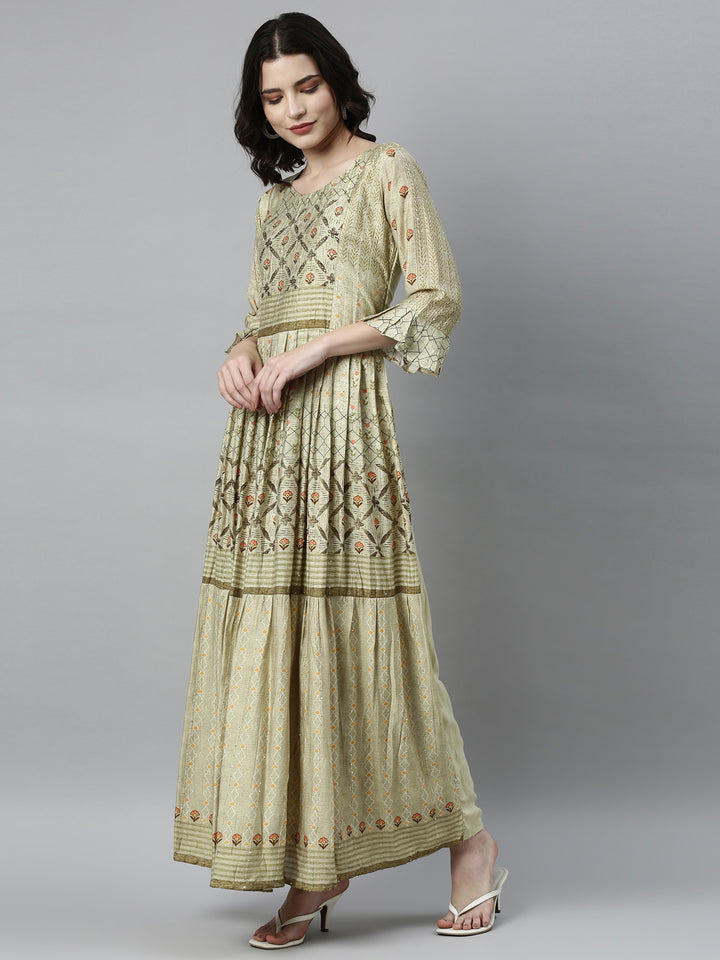 Neerus Green modal printed kurti - back view