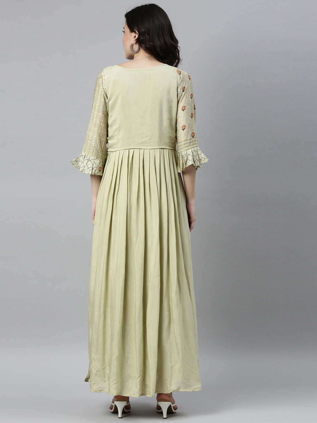 Neerus Green modal printed kurti - detail view 1