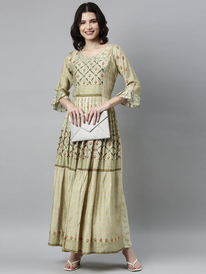 Neerus Green modal printed kurti - detail view 2