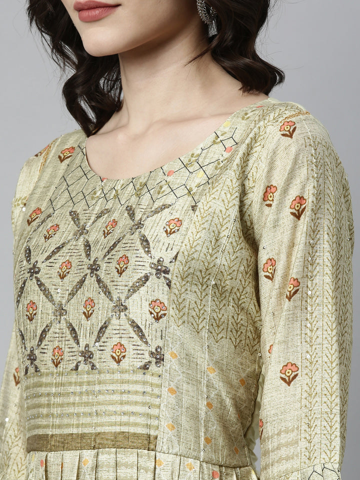 Neerus Green modal printed kurti - detail view 4
