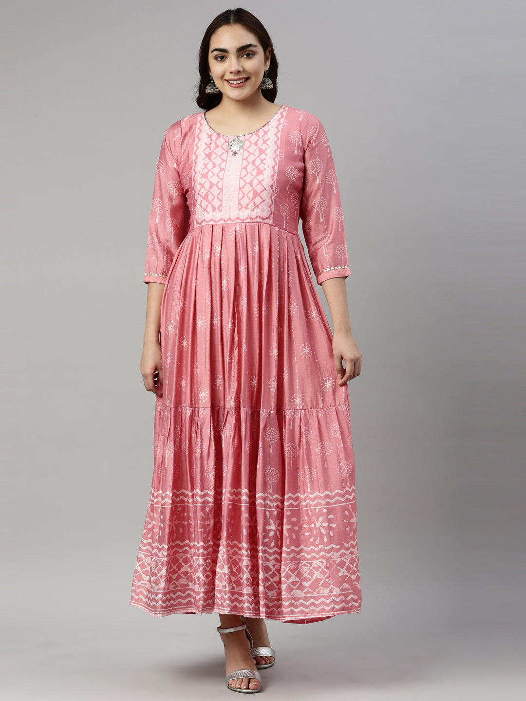 Neerus Pink modal printed kurti - front view