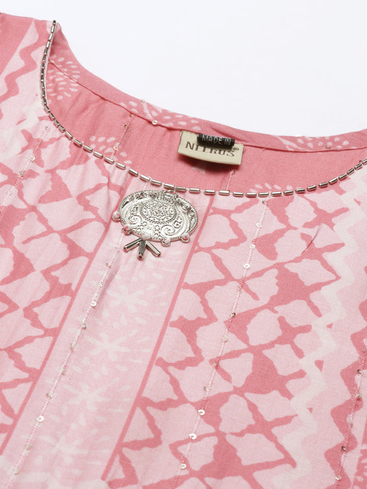 Neerus Pink modal printed kurti - back view