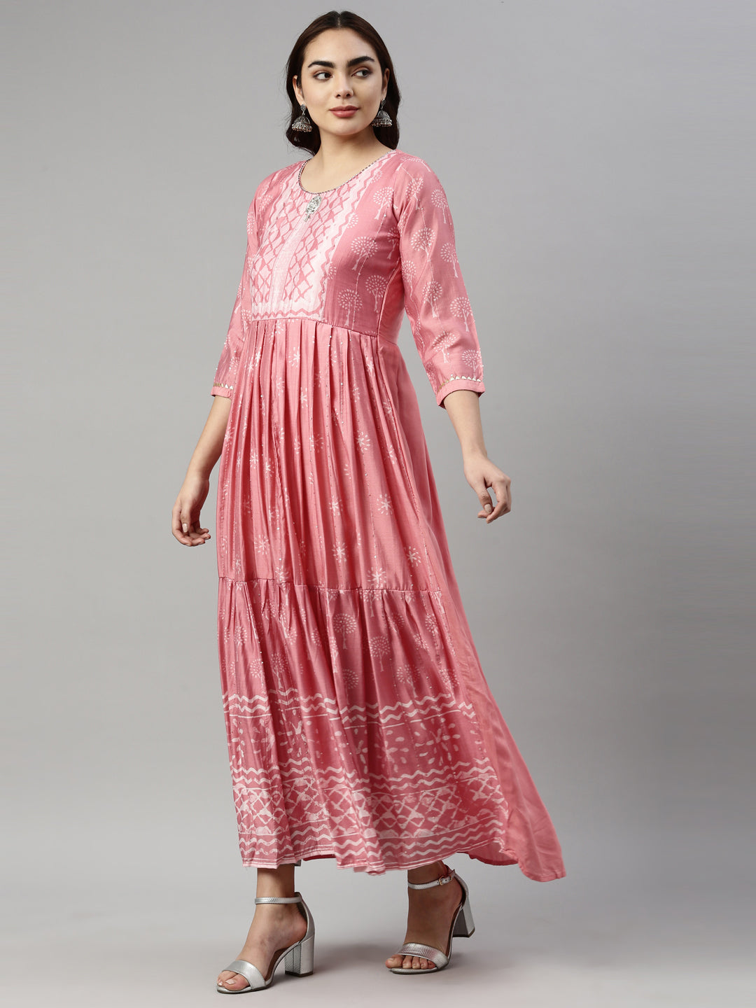 Neerus Pink modal printed kurti - side view