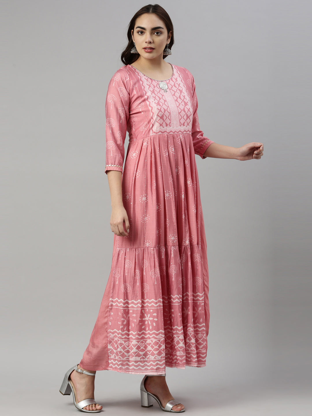 Neerus Pink modal printed kurti - detail view 1