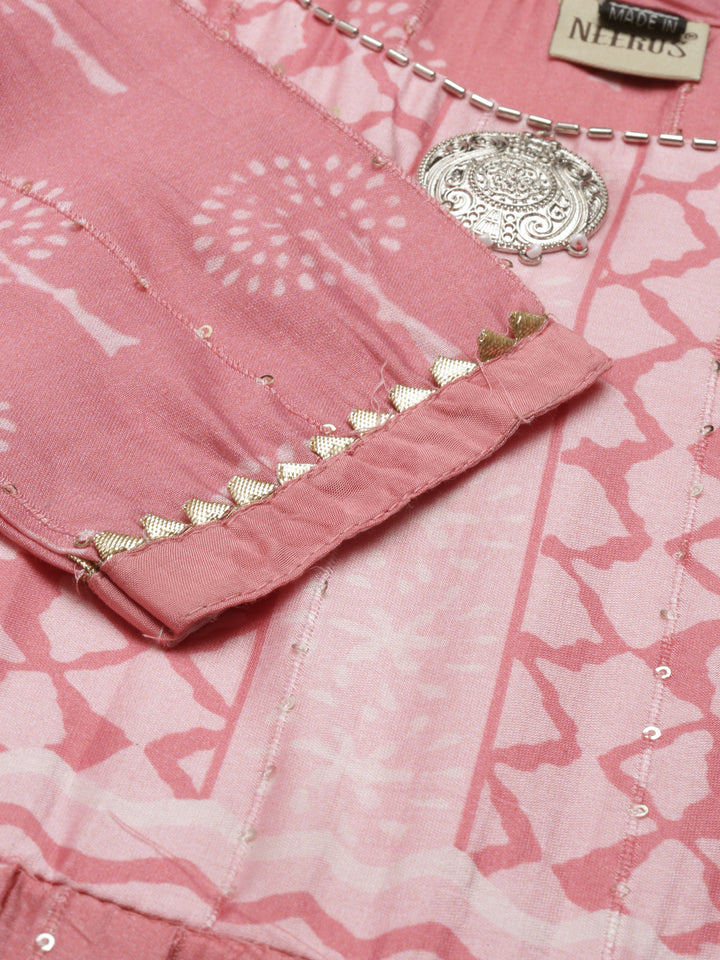 Neerus Pink modal printed kurti - detail view 4