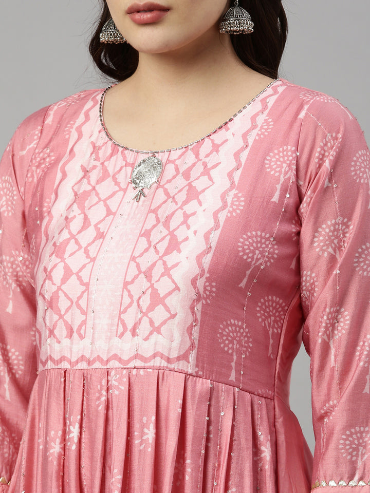 Neerus Pink modal printed kurti - detail view 5