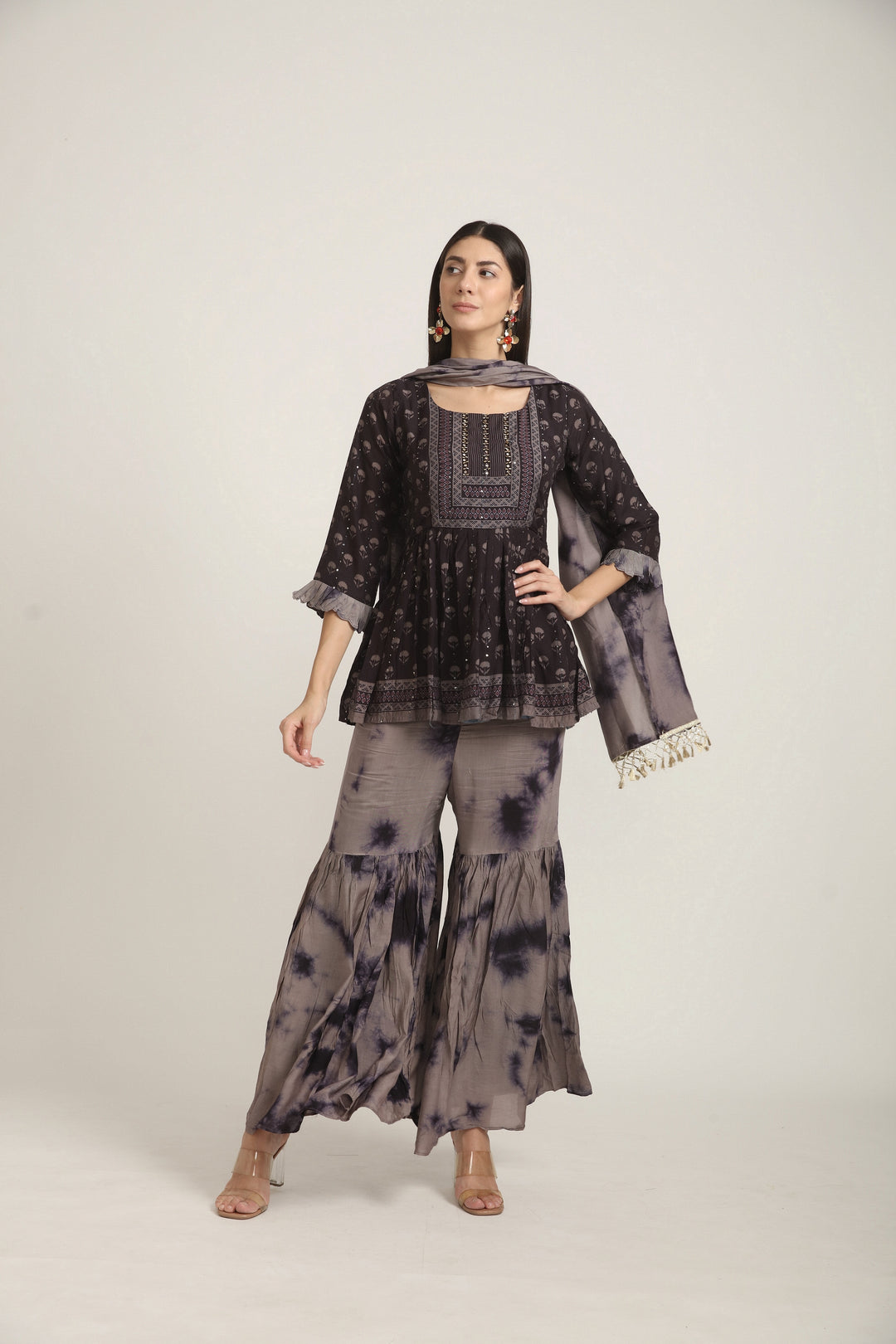 Neerus Black Color Muslin Fabric Salwar Kameez