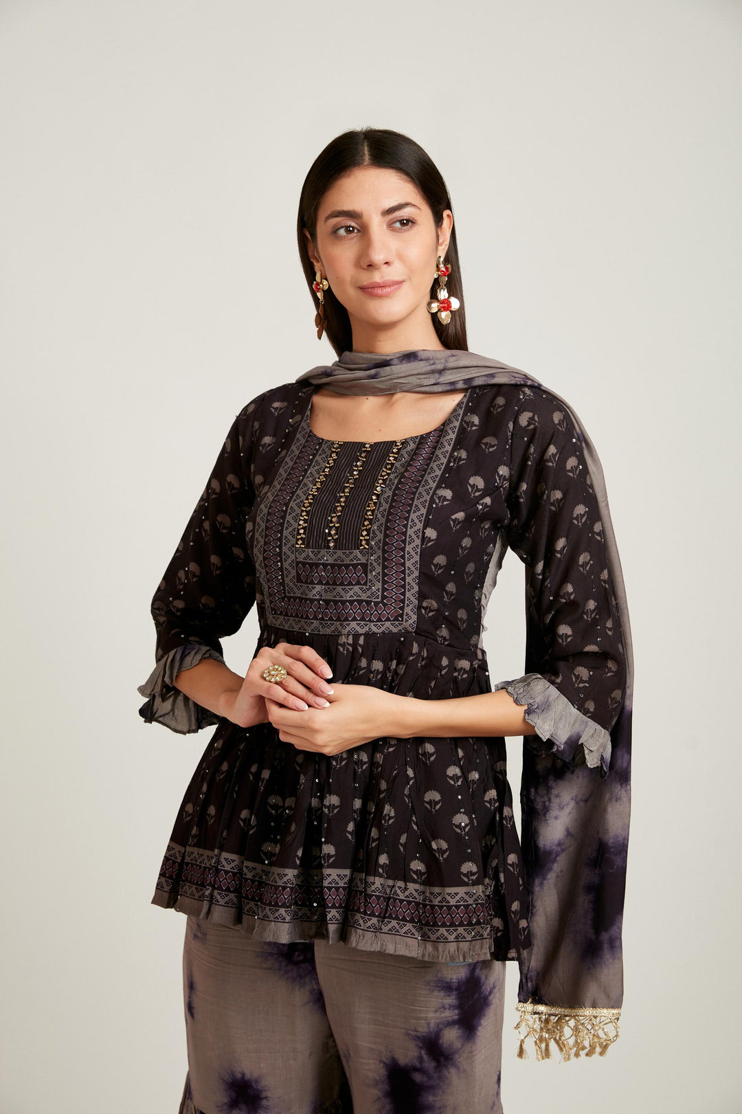 Neerus Black Color Muslin Fabric Salwar Kameez