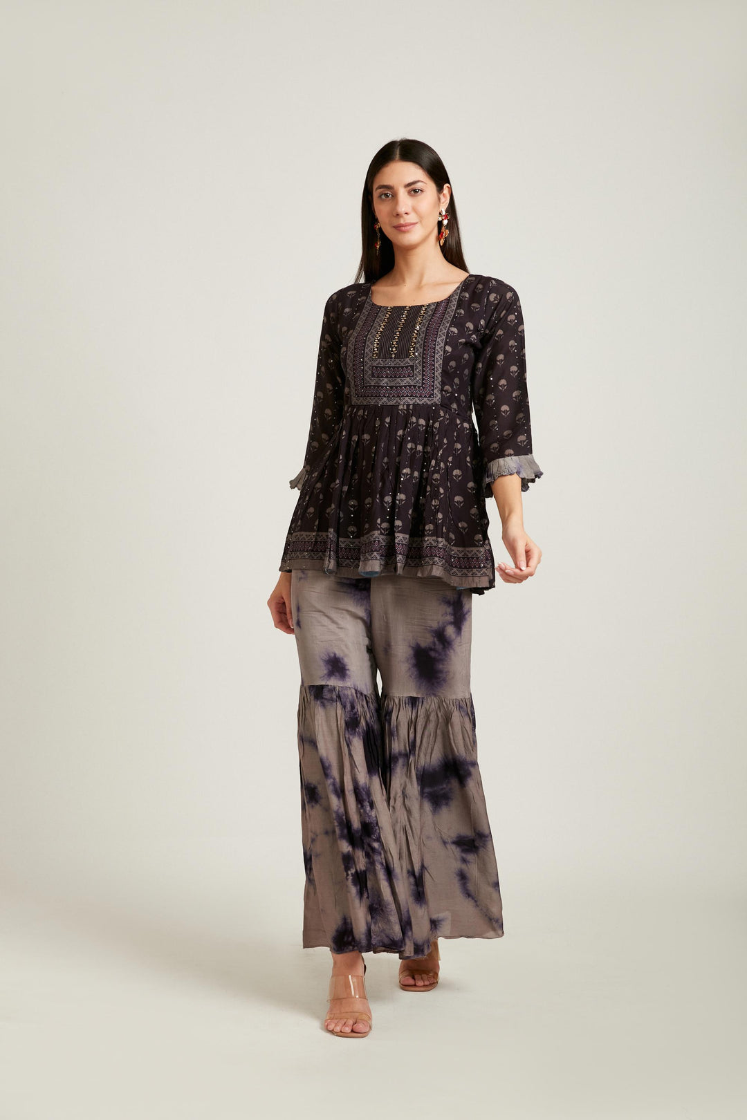 Neerus Black Color Muslin Fabric Salwar Kameez