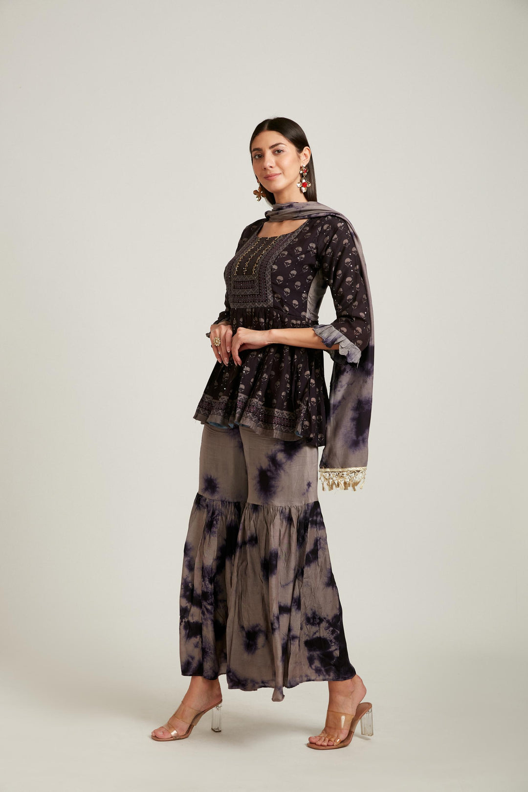 Neerus Black Color Muslin Fabric Salwar Kameez