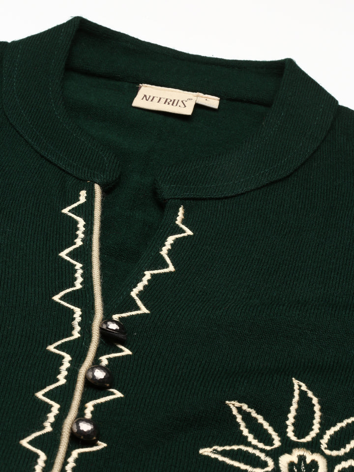 Neerus Green cotton embroidered straight kurta - detail view 3