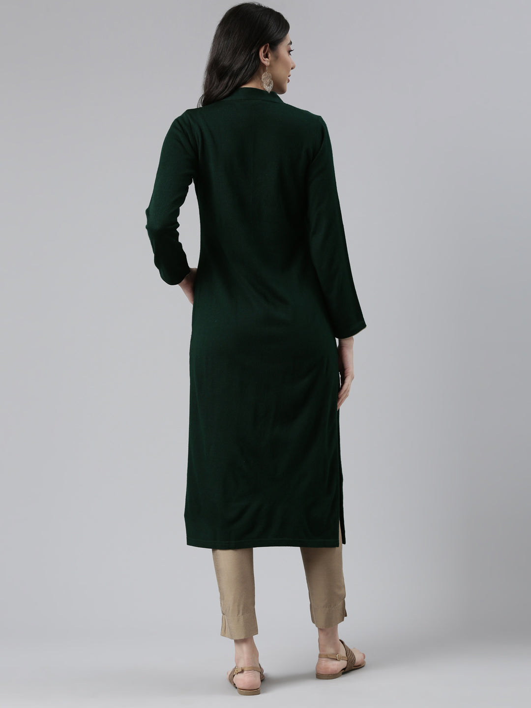 Neerus Green cotton embroidered straight kurta - side view
