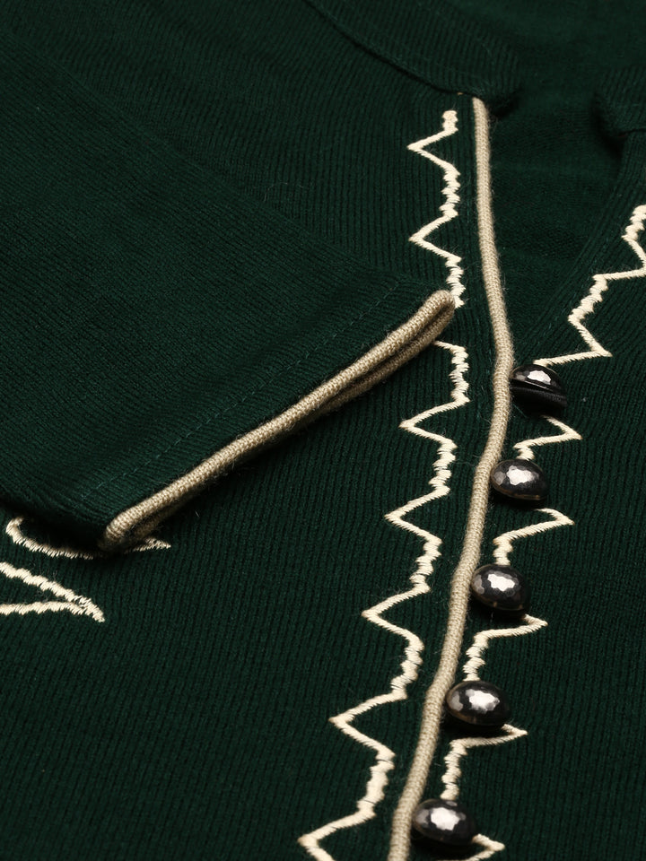 Neerus Green cotton embroidered straight kurta - detail view 2
