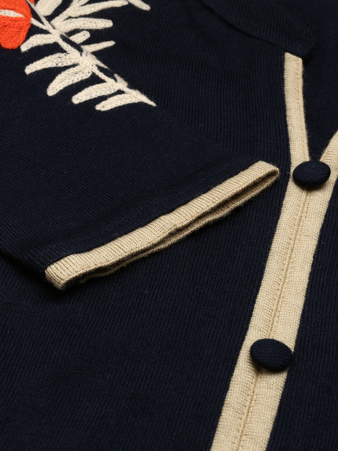 Neerus Blue cotton embroidered straight kurta - detail view 2